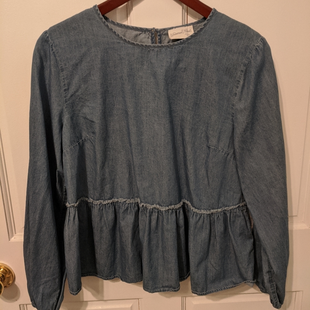 denim blouse with flare
